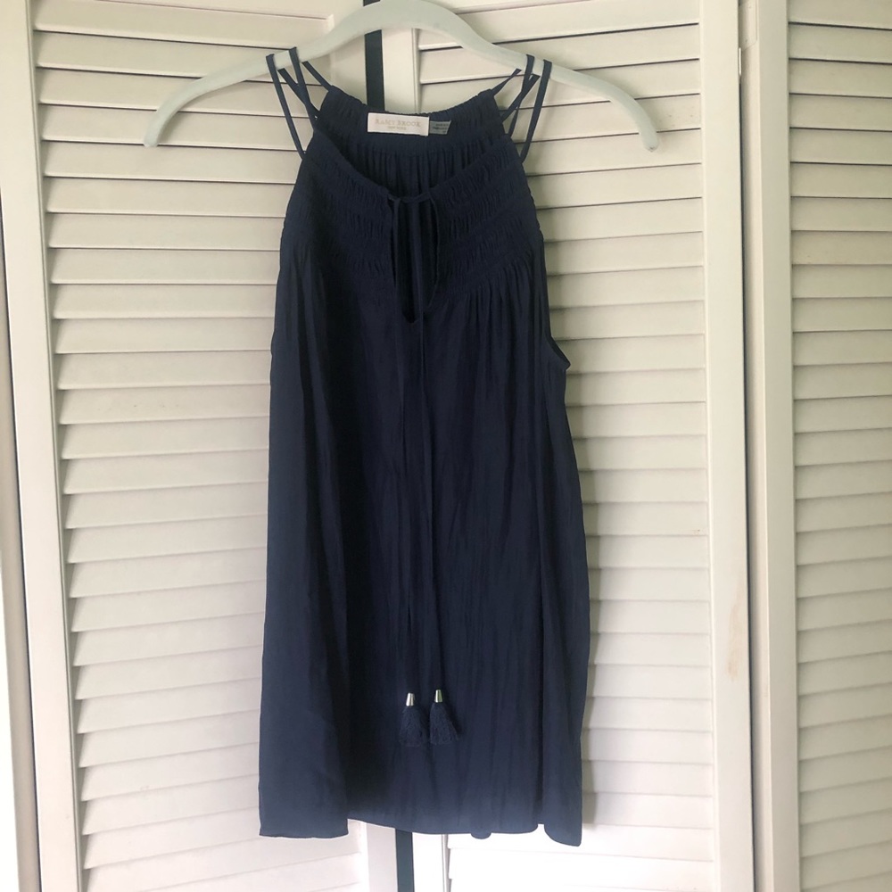Like New Ramy Brook Navy Blue Tie Blouse